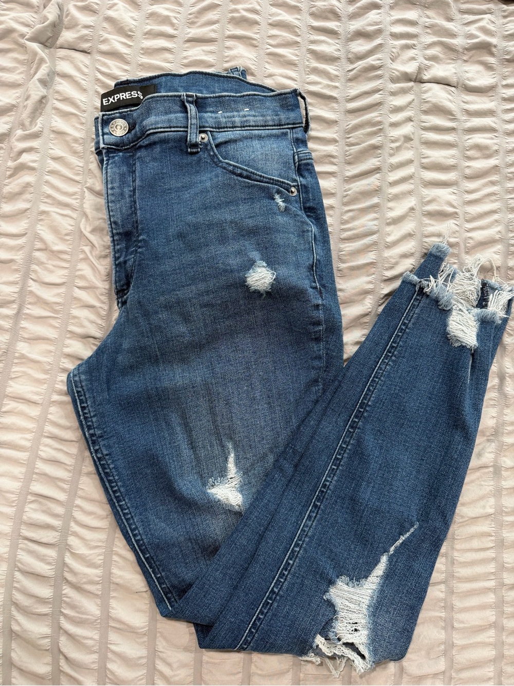Express Distressed Dark Blue Ankle Jeans